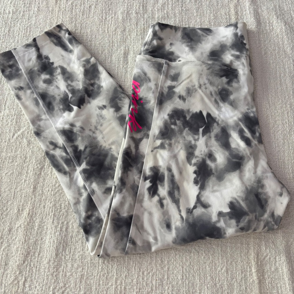 Victoria's Secret PINK Ultimate Tie Dye Leggings XL Black White Pockets NEW